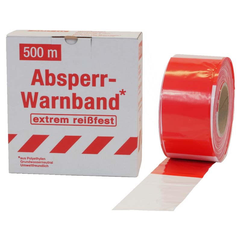Absperrband , rot/weiß 80 mm breit Rolle mit 500 m