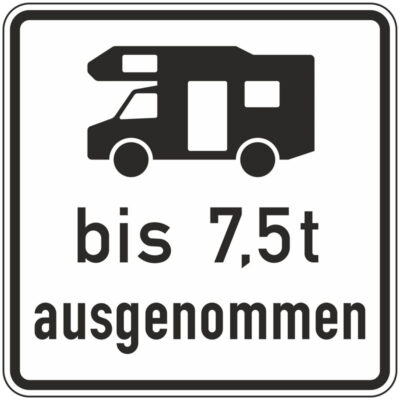 Verkehrszeichen 1024-19 Wohnmobile mit einer zulässigen Gesamtmasse bis 7,5 t ausgenommen | gemäß StVO