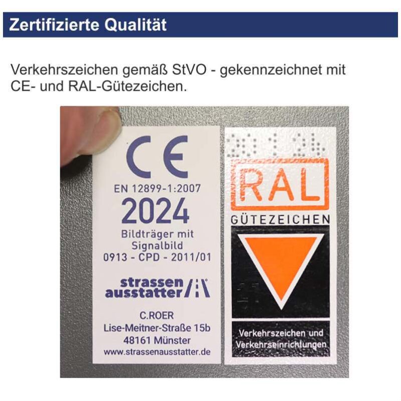 Verkehrszeichen 157-21 dreistreifige Bake mit Entfernungsangabe, Aufstellung links | mit CE- und RAL-Gütezeichen