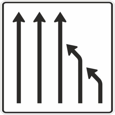Verkehrszeichen 531-16 Einengungstafel ohne Gegenverkehr, Einzug rechts, von 5 auf 3 Fahrstreifen | gemäß StVO
