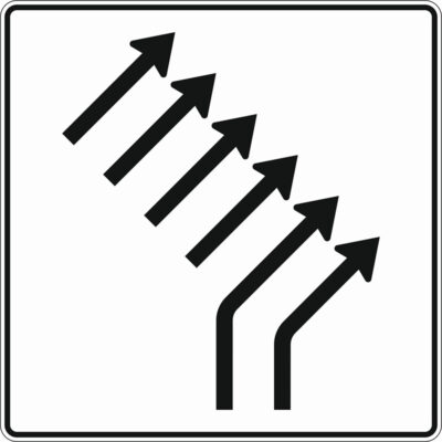 Verkehrszeichen 551-26 Zusammenführungstafel, an einmündender Strecke, 2-streifig einmündend plus 4-streifig durchgehend | gemäß StVO