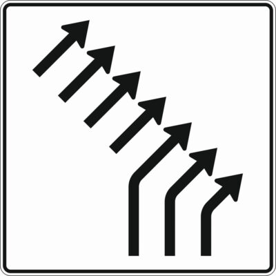 Verkehrszeichen 551-27 Zusammenführungstafel, an einmündender Strecke, 3-streifig einmündend plus 4-streifig durchgehend | gemäß StVO