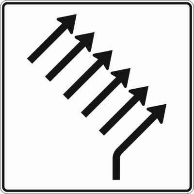 Verkehrszeichen 551-28 Zusammenführungstafel, an einmündender Strecke, 1-streifig einmündend plus 5-streifig durchgehend | gemäß StVO