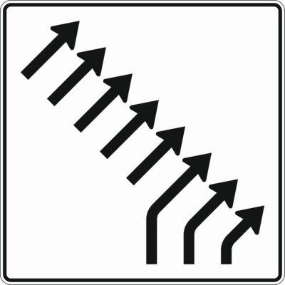 Verkehrszeichen 551-60 Zusammenführungstafel, an einmündender Strecke, 3-streifig einmündend plus 5-streifig durchgehend | gemäß StVO