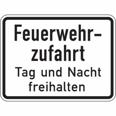 Hinweisschild Feuerwehrzufahrt Tag und Nacht freihalten