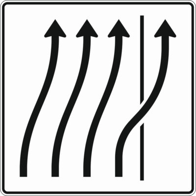 Verkehrszeichen 511-28 Verschwenkungstafel ohne Gegenverkehr, 4-streifigige Verschwenkung, 1-streifig auf den Seitenstreifen | gemäß StVO