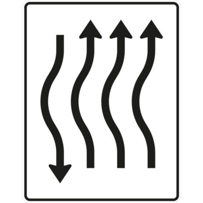 Verkehrszeichen 514-12 Verschwenkungstafel kurze Verschwenkung mit Gegenverkehr nach links, 3-streifig in Fahrtrichtung und 1-streifig in Gegenrichtung | gemäß StVO
