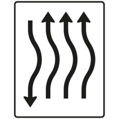 Verkehrszeichen 514-22 Verschwenkungstafel kurze Verschwenkung mit Gegenverkehr nach rechts 3-streifig in Fahrtrichtung und 1-streifig in Gegenrichtung | gemäß StVO