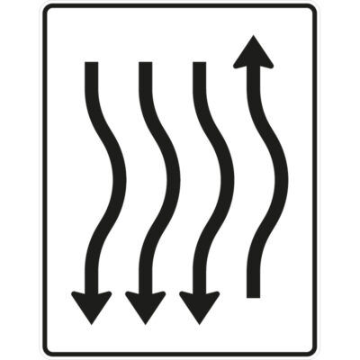 Verkehrszeichen 514-26 Verschwenkungstafel kurze Verschwenkung mit Gegenverkehr nach rechts 1-streifig in Fahrtrichtung und 3-streifig in Gegenrichtung | gemäß StVO