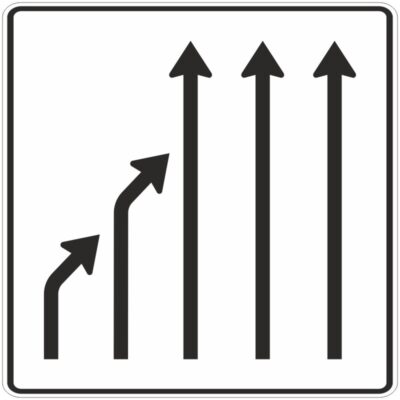 Verkehrszeichen 531-26 Einengungstafel ohne Gegenverkehr, Einzug links, von 5 auf 3 Fahrstreifen | gemäß StVO