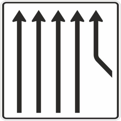 Verkehrszeichen 550-25 Zusammenführungstafel, an durchgehender Strecke, 4-streifig plus 1 Fahrstreifen von rechts | gemäß StVO